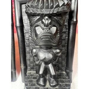 Vintage 1968 Coco Joes Hawaii Lava Tiki Bookends Set Black MCM Decor 292